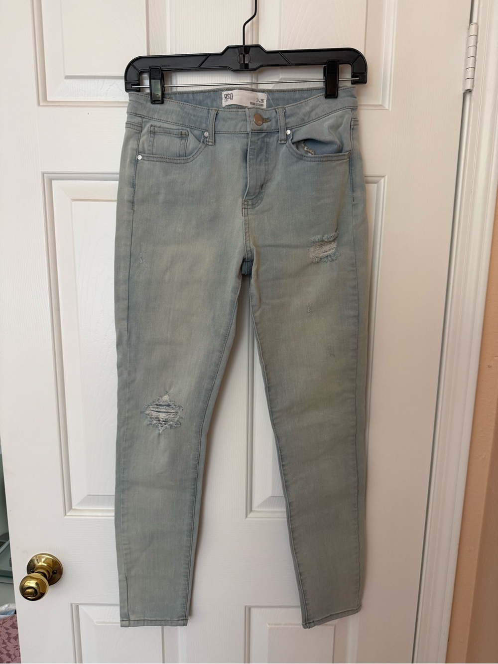 RSQ Women's Skinny Jeans in Light Blue with Distressing
